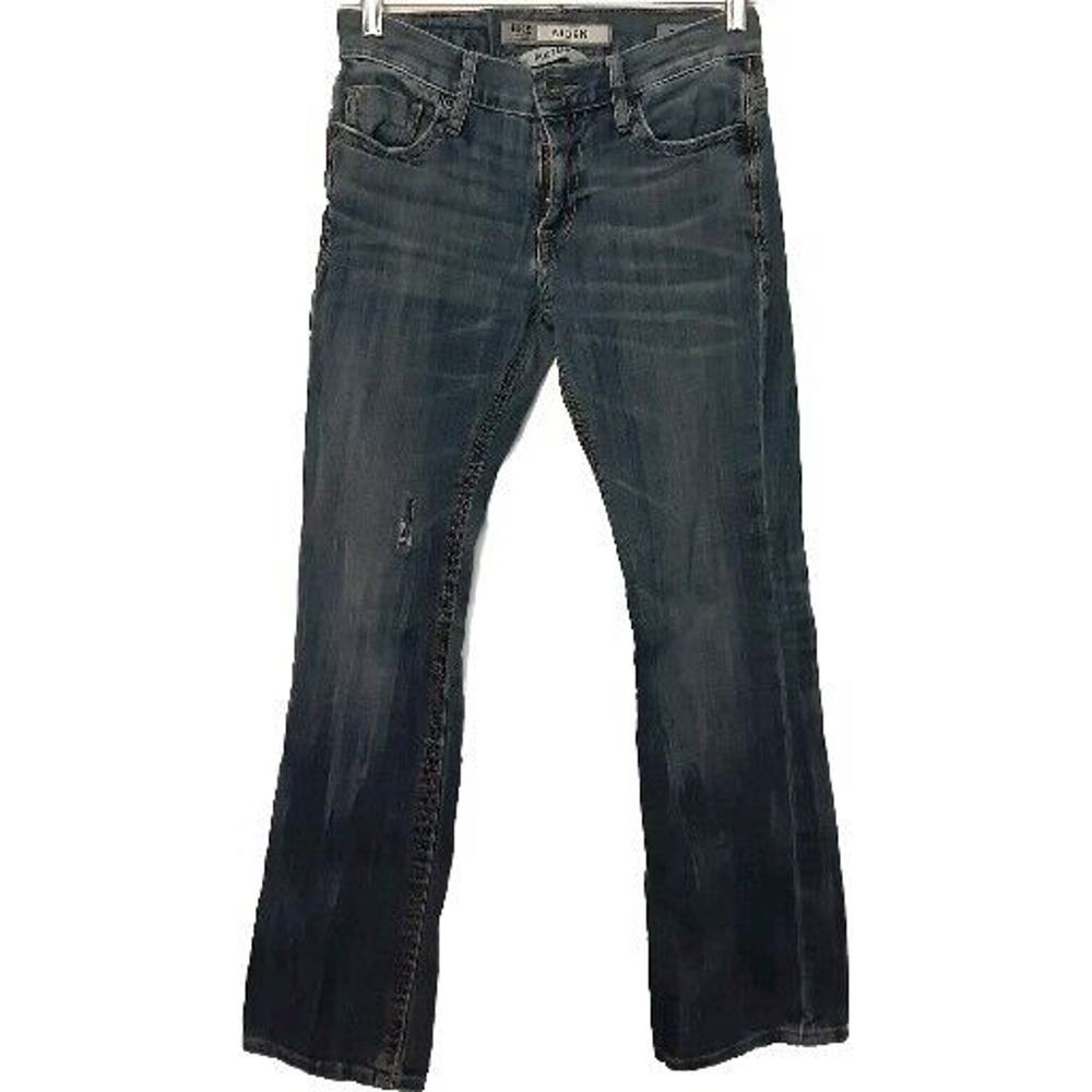 BKE Aiden Jeans Mens 26S MEASURES 26x28 Bootleg Blue Thick Stitch Distressed
